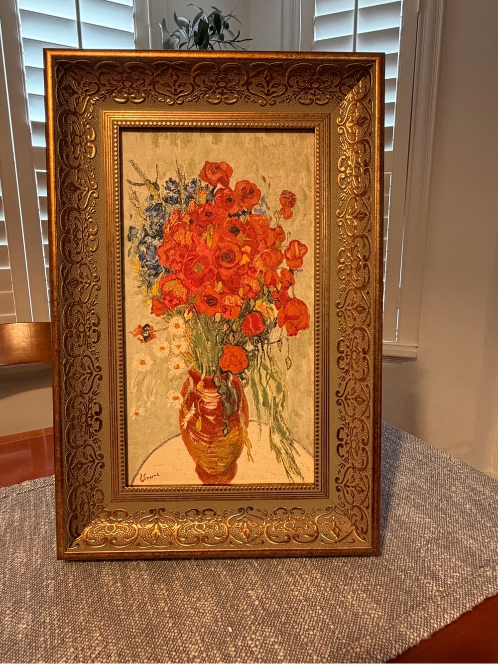 14x11” Red Poppies and Daisies by Vincent Van Gogh with gold ornate frame - Picture 2 of 10